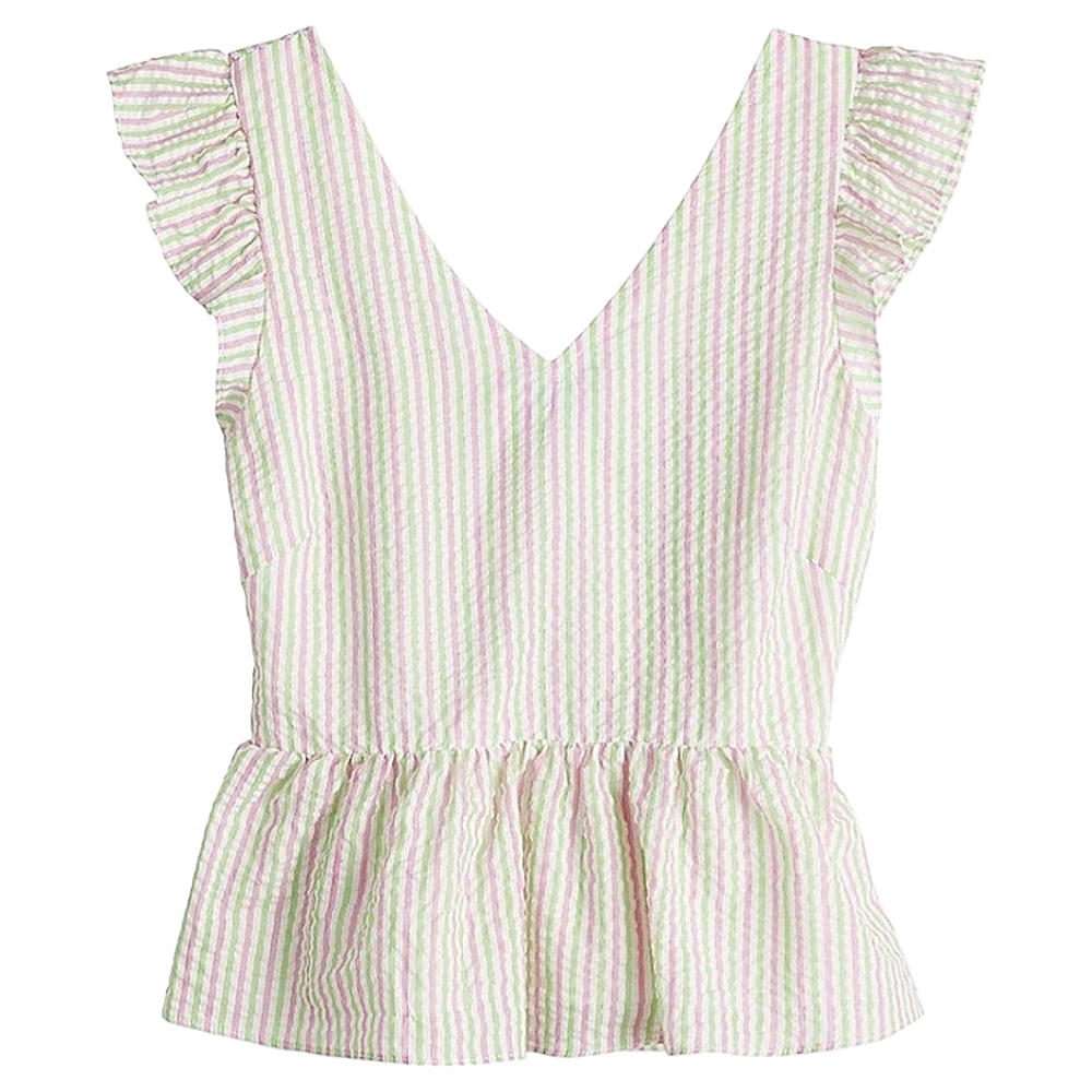 Draper James Flutter Sleeve White Green Pink Striped V-Neck Peplum Top NEW XL - Picture 7 of 16